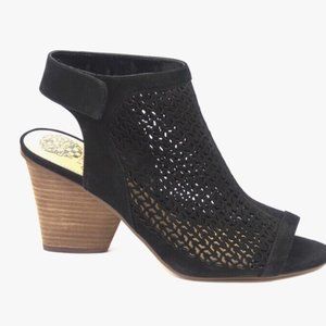 Vince Camuto Dastana Black Suede Peep Toe Ankle Boots size 8.5